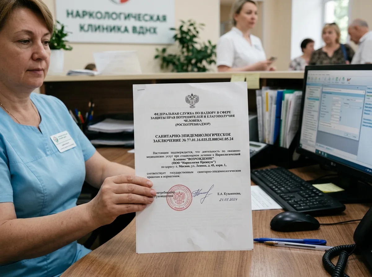 Санитарно-эпидемиологическое заключение Роспотребнадзора, официальный документ наркологической клиники